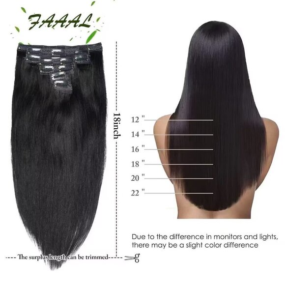 18" Clip in Human Hair Extensions Full Head 150g 7 Pieces 16 Clips Jet Black Dou - Picture 2 of 6